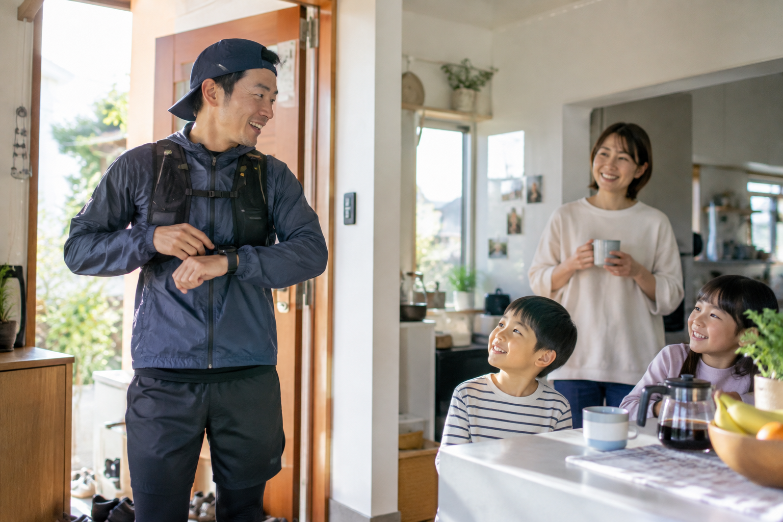 「朝ランの時間」を家族と話すときの聞き方の内容を表す画像