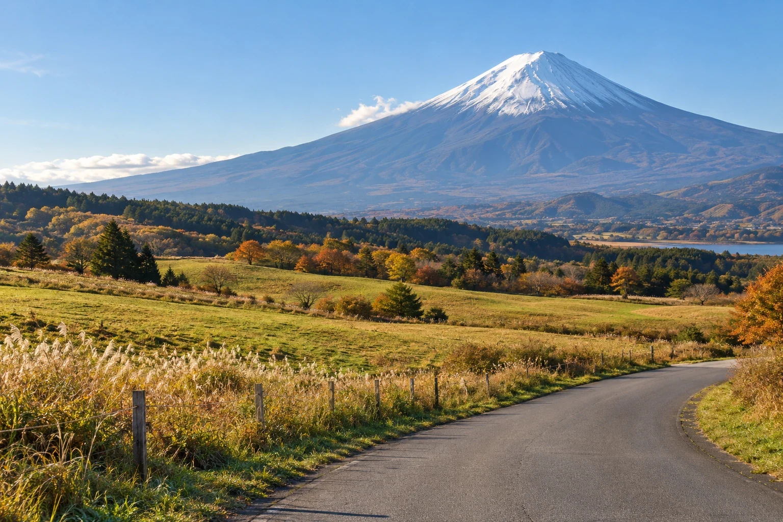 富士山を望む高原の道のイメージ