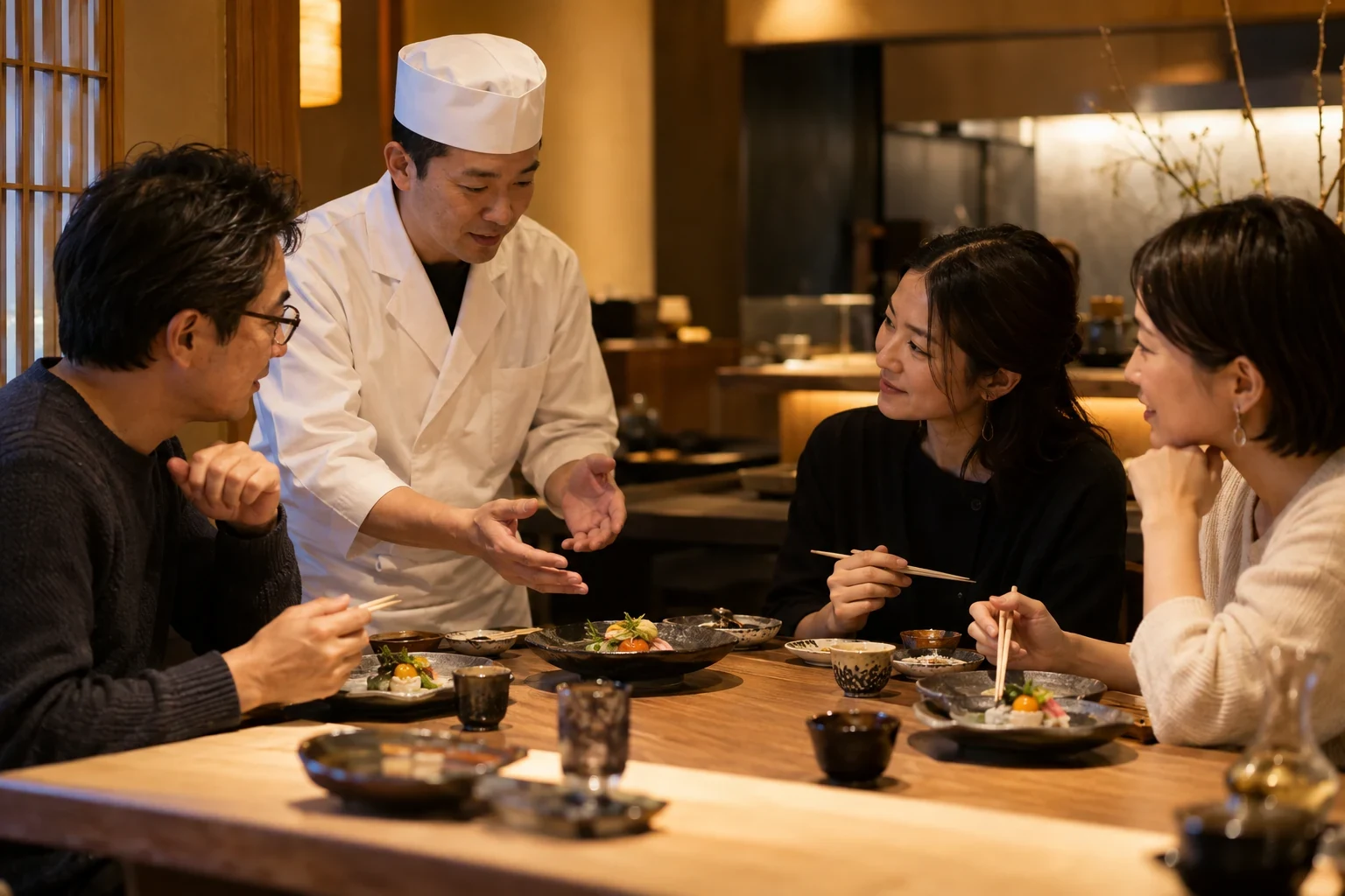 季節の一皿を囲み、少人数で感想を交わす試食会