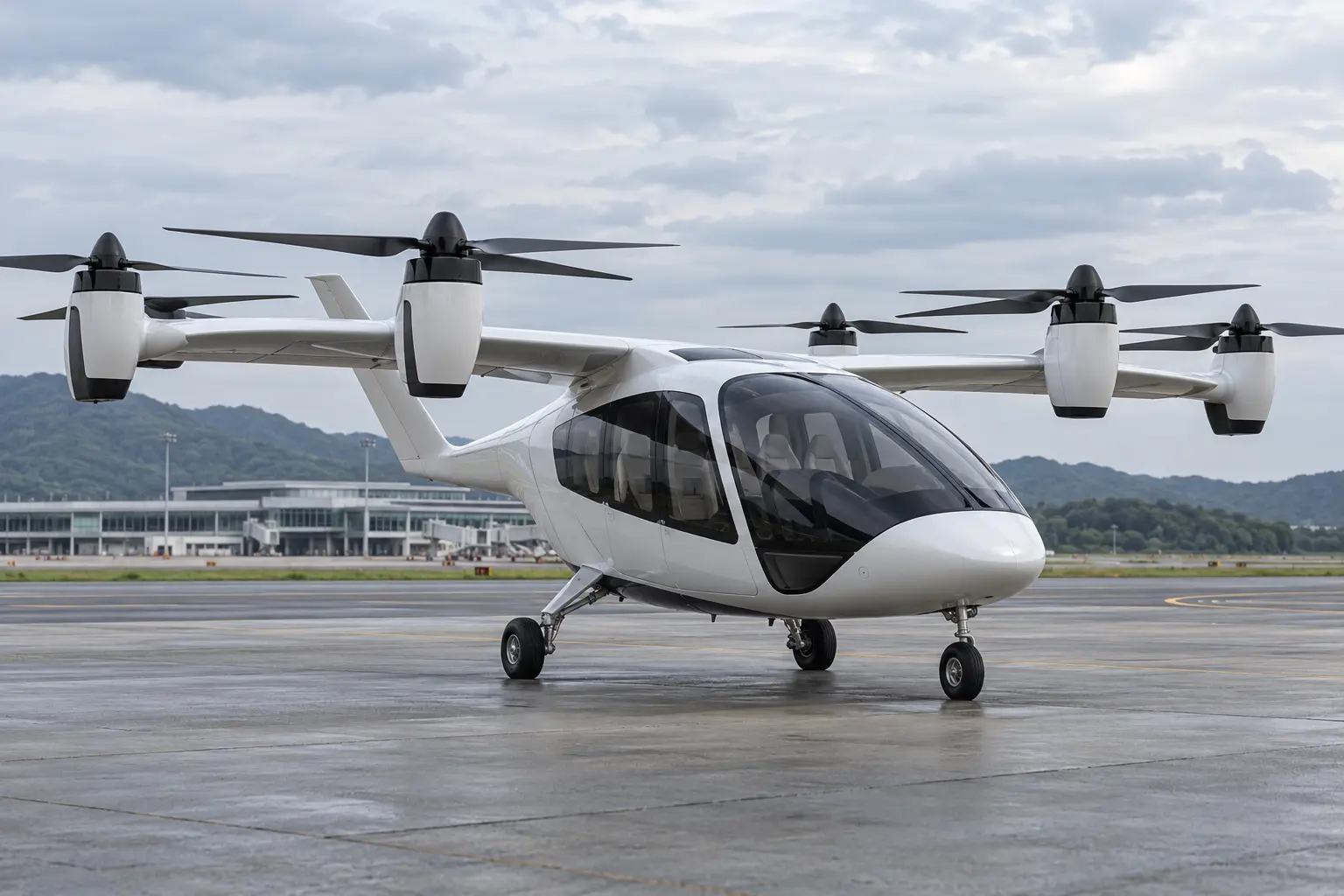翼と複数の電動推進器を備えた空飛ぶクルマのコンセプト