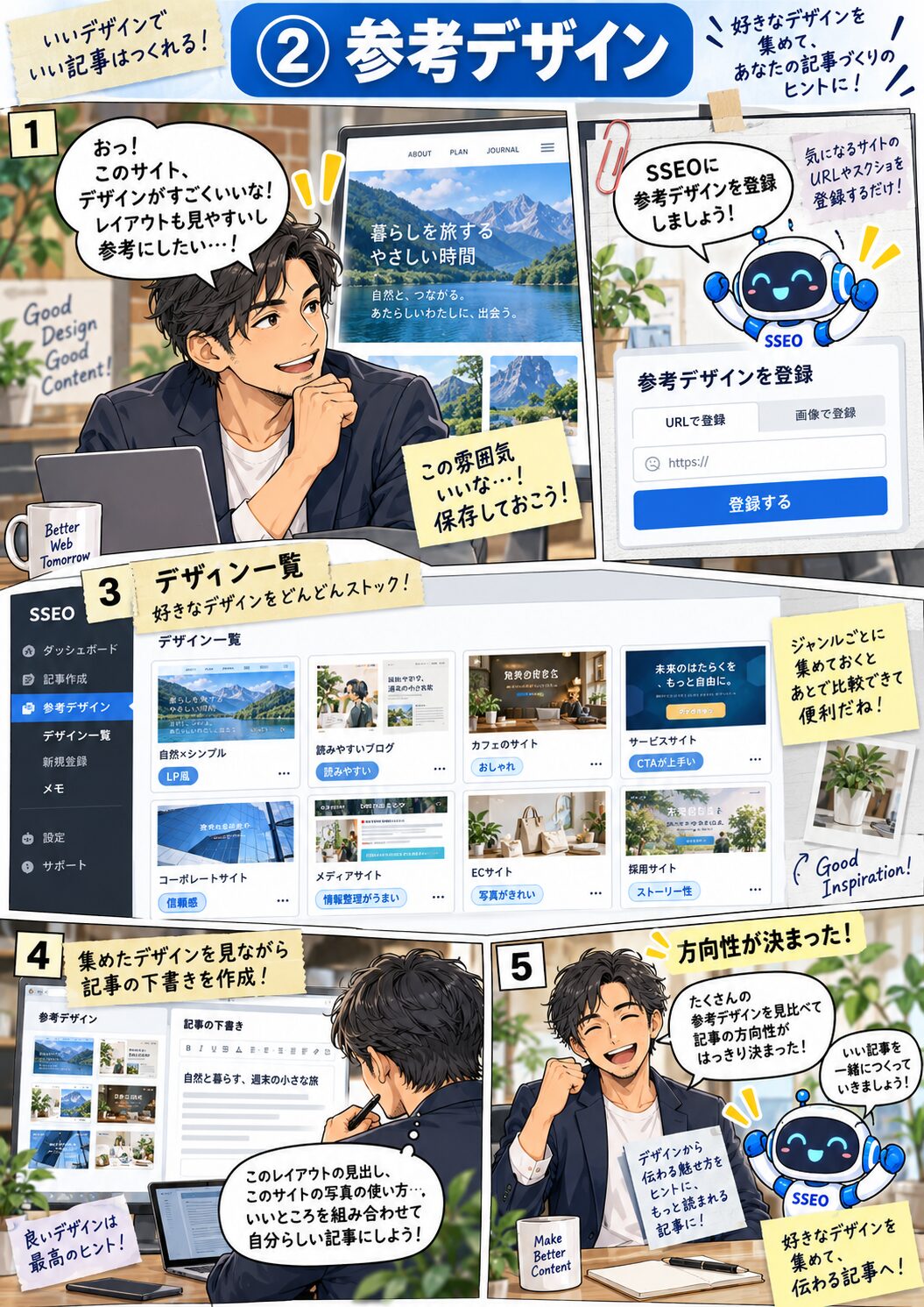 参考デザインを登録してブログ記事の読みやすさに活かすマンガ