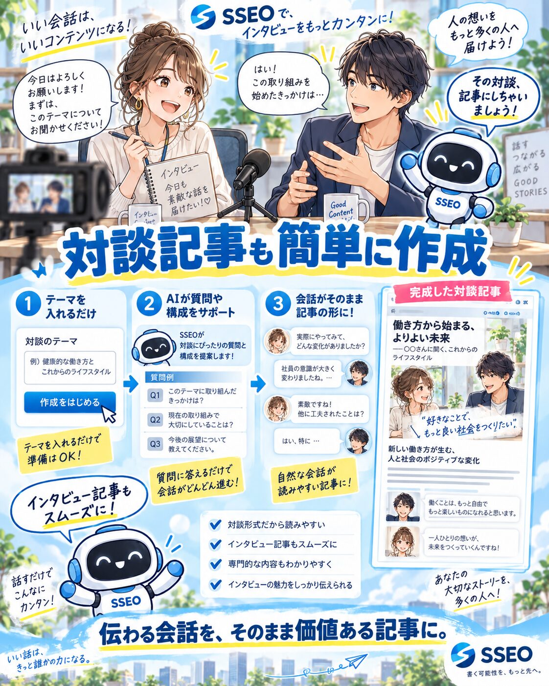 SSEOで吹き出しを使った対談形式の記事を作成するマンガ