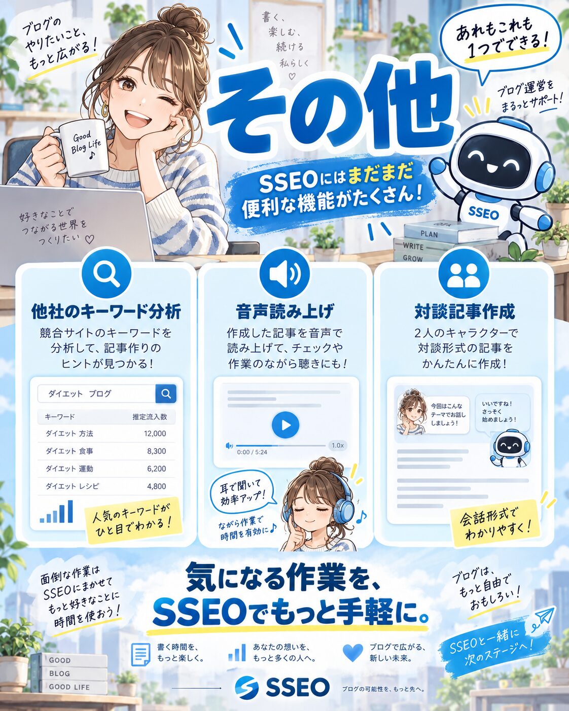 SSEOの記事作成と運営を支える便利な機能を紹介するマンガ