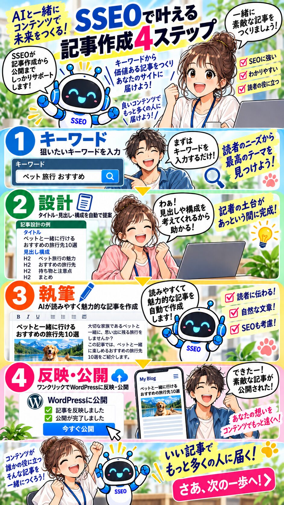 SSEOでキーワードから設計、記事作成、公開まで進めるマンガ